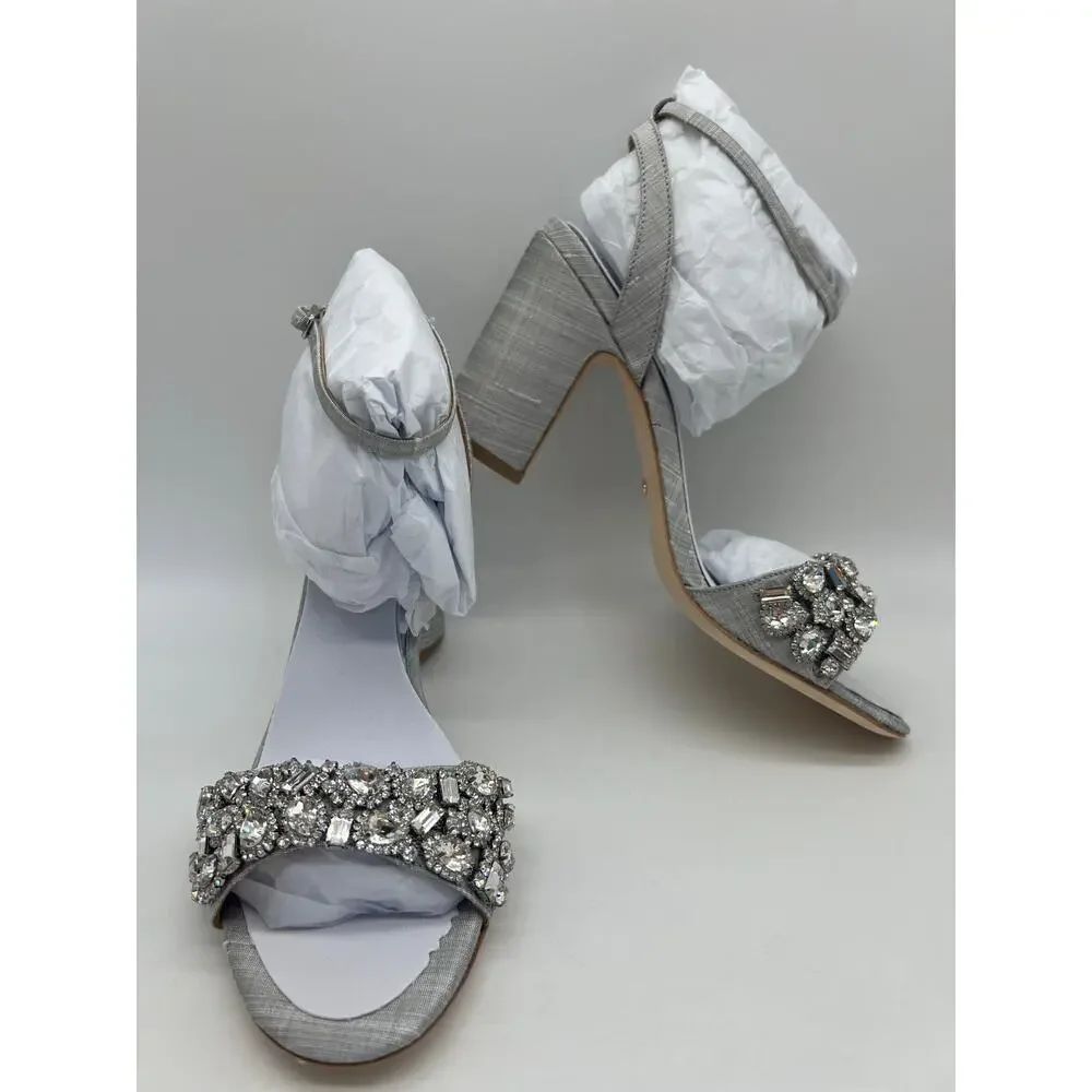 Badgley Mischka Jill Chrystal Embellished Block Heel Women's Size 8.